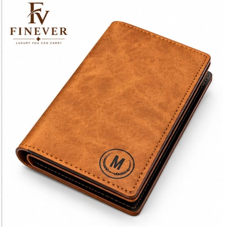 FINEVER Men's Tan Long Bifold Wallet – Multi-Card Holder Design