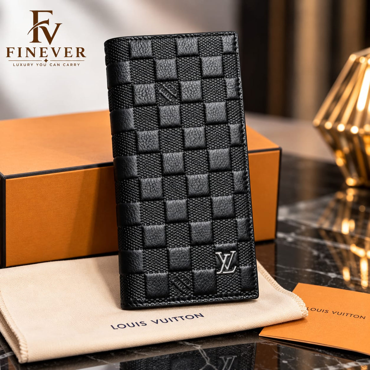 Premium Black Woven-Pattern Long Wallet for Men