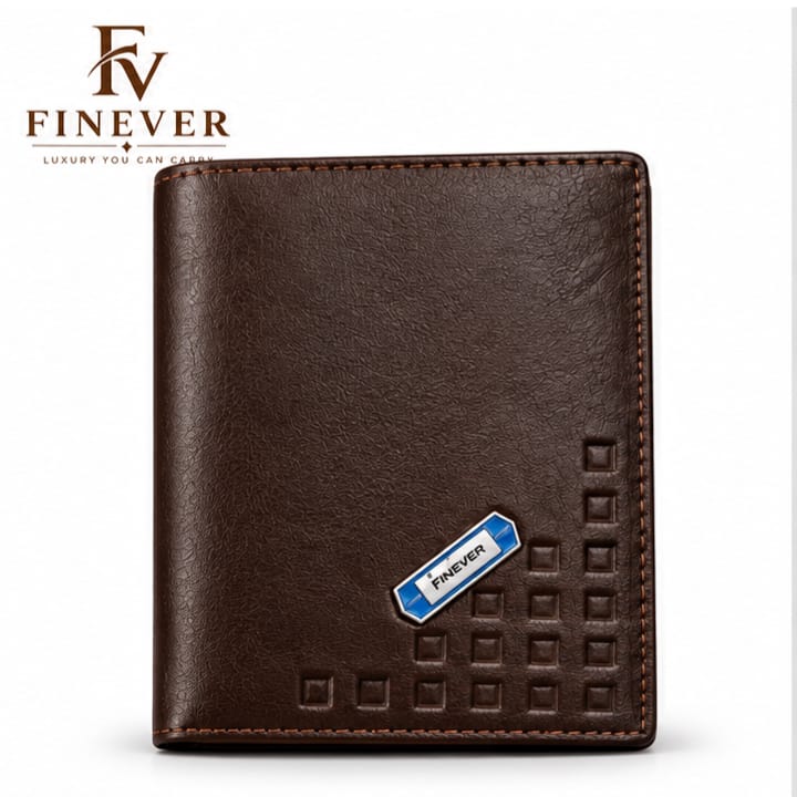 FINEVER Men's Classic Brown Bifold Wallet – Premium Textured Design