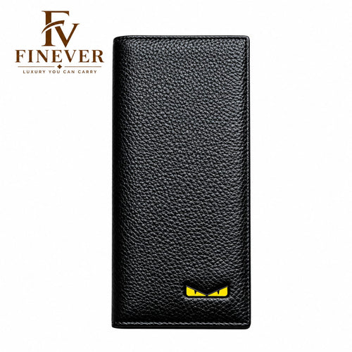 Premium Black Textured Long Wallet for Men with Yellow Eye Emblem