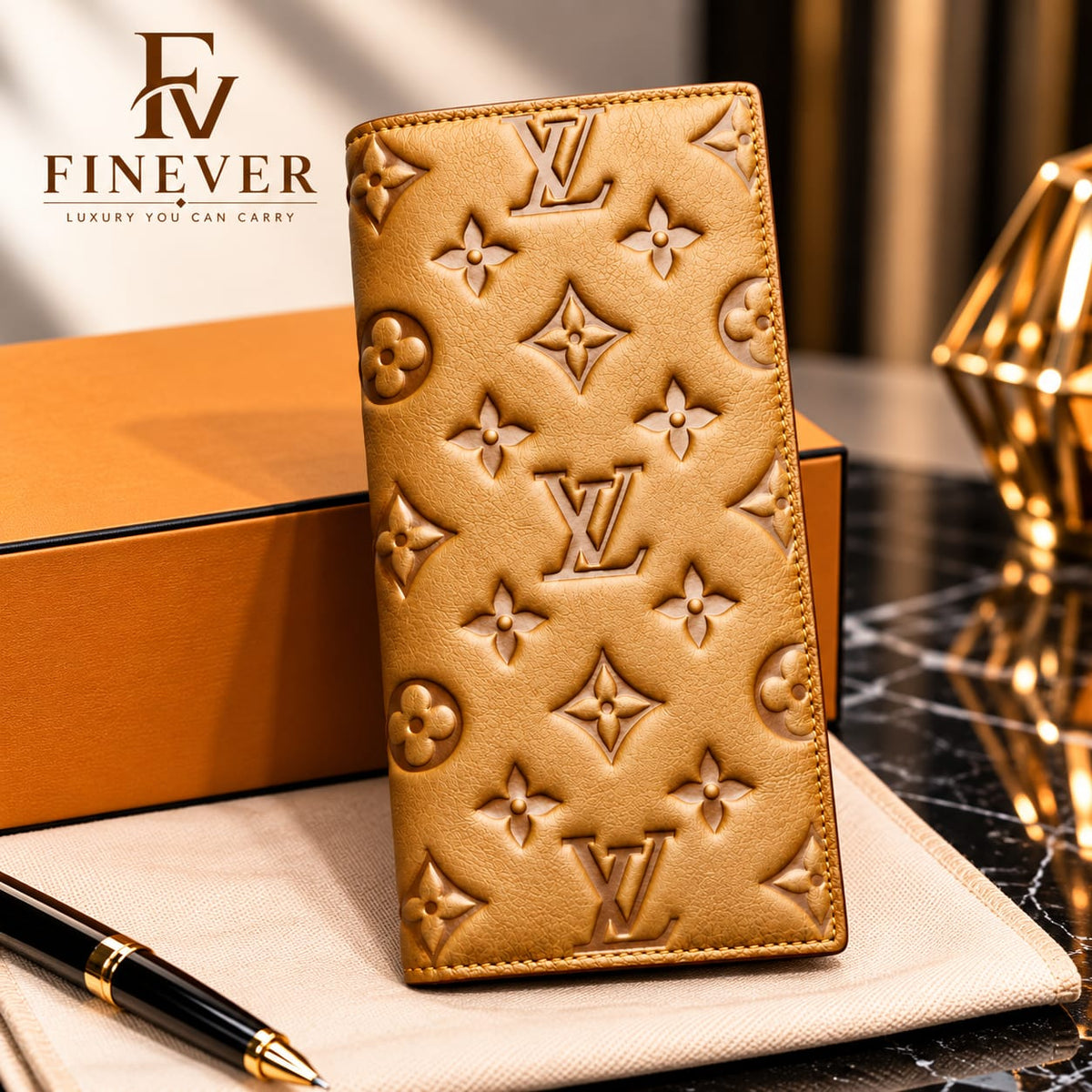 Premium Black Embossed Floral-Pattern Long Wallet for Men