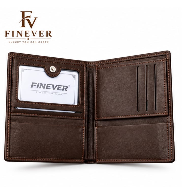 FINEVER Men's Classic Brown Bifold Wallet – Premium Textured Design