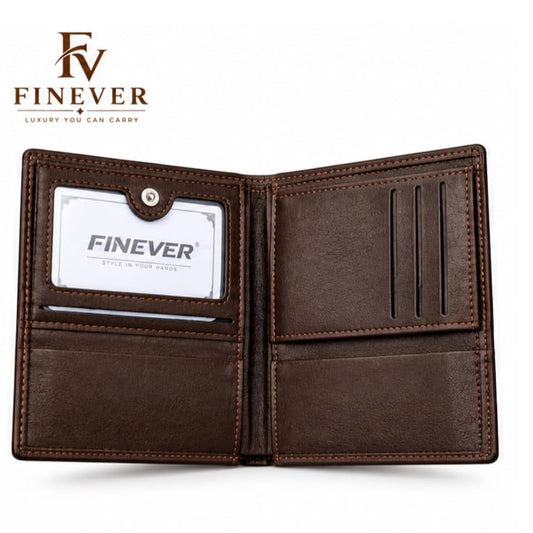 FINEVER Men's Classic Brown Bifold Wallet – Premium Textured Design