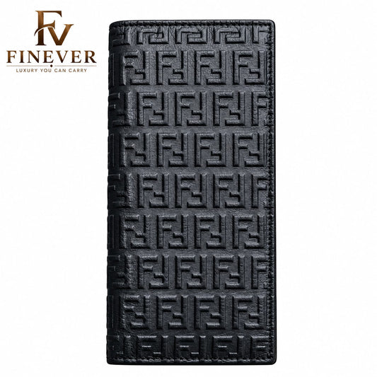 Premium Black Geometric Embossed Long Wallet for Men