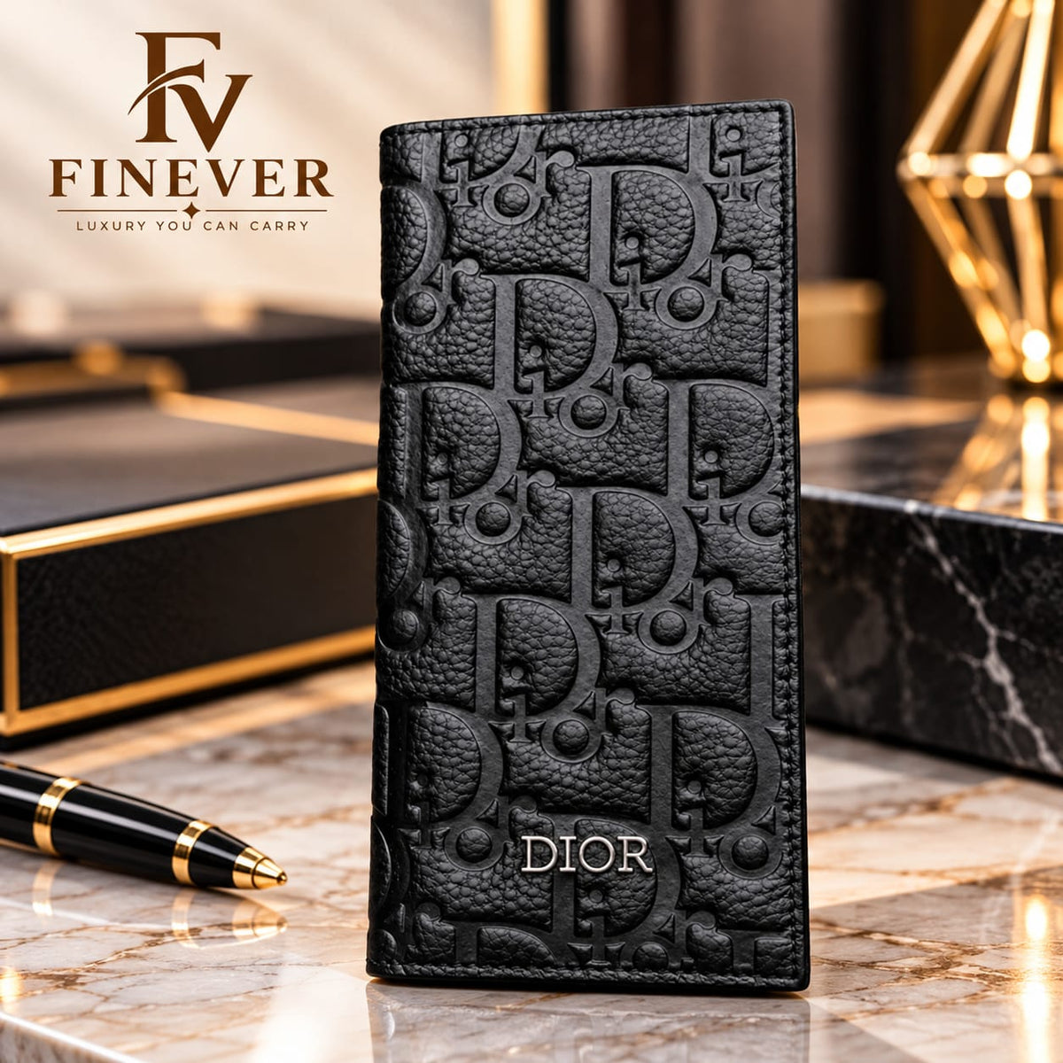 Premium Black Embossed Monogram Long Wallet for Men – Elegant Statement Design