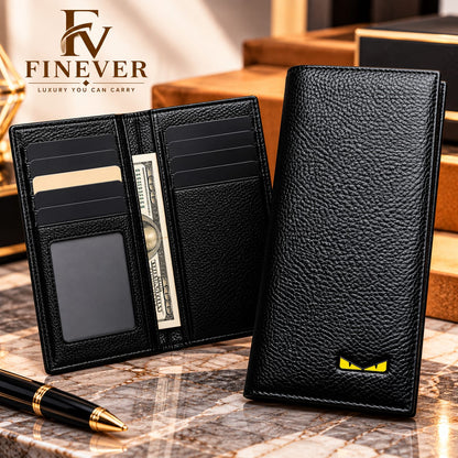 Premium Black Textured Long Wallet for Men with Yellow Eye Emblem