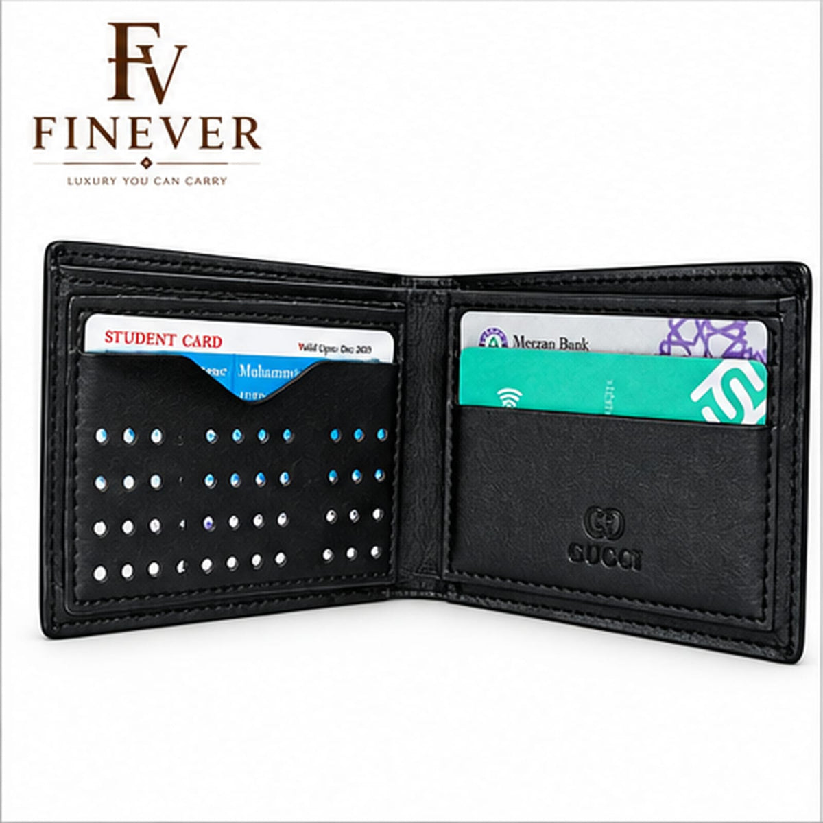 FINEVER Men's Premium Black Bifold Wallet – Multi-Card Holder Design