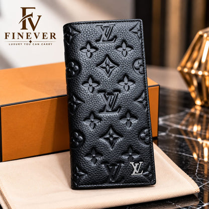 Premium Black Embossed Floral-Pattern Long Wallet for Men