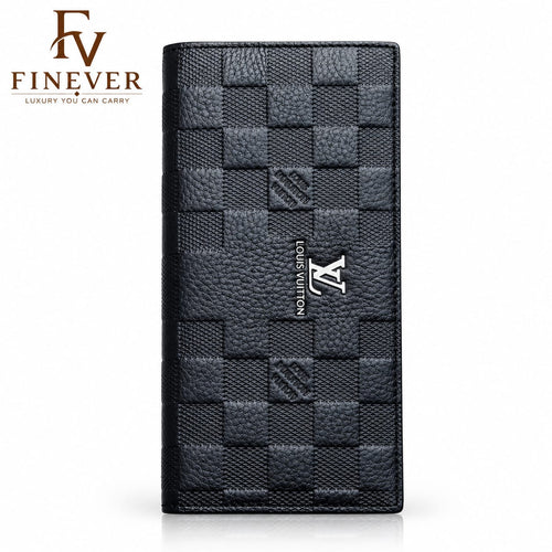 Premium Black Checkerboard Textured Long Wallet for Men