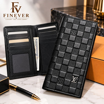 Premium Black Woven-Pattern Long Wallet for Men