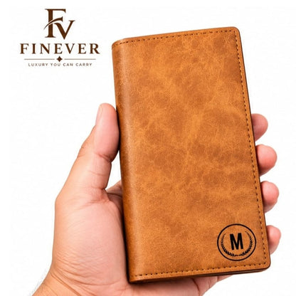 FINEVER Men's Tan Long Bifold Wallet – Multi-Card Holder Design