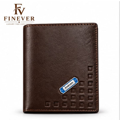 FINEVER Men's Classic Brown Bifold Wallet – Premium Textured Design