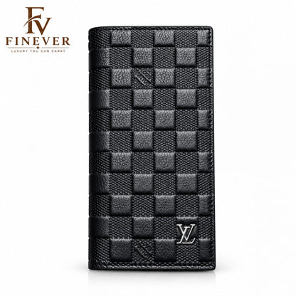 Premium Black Woven-Pattern Long Wallet for Men