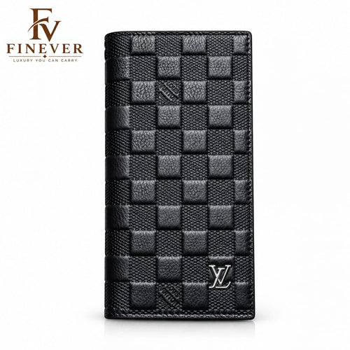 Premium Black Woven-Pattern Long Wallet for Men