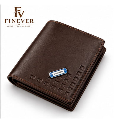 FINEVER Men's Classic Brown Bifold Wallet – Premium Textured Design