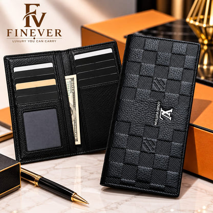 Premium Black Checkerboard Textured Long Wallet for Men